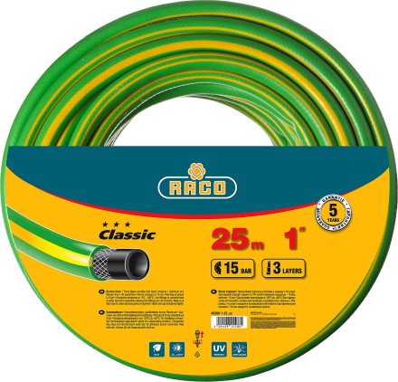 Шланг RACO &quot;CLASSIC&quot; поливочный, 15атм., армированный, 3-х слойный, 1&quot;х25м 40306-1-25 купить в Нефтеюганске