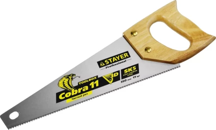 Ножовка многоцелевая компактная (пила) COBRA TOOLBOX 350 мм,11 TPI, прямой мелкий зуб, точный рез вдоль и поперек волокон разных материалов, STAYER 1515-35 купить в Нефтеюганске
