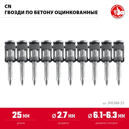 ЗУБР CN 25 х 2.7 мм, гвозди по бетону оцинкованные, 1000 шт (305388-25) купить в Нефтеюганске