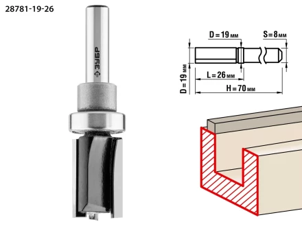 ЗУБР 19 x 26 мм, хвостовик 8 мм, фреза пазовая прямая с верхним подшипником, Профессионал (28781-19-26) купить в Нефтеюганске