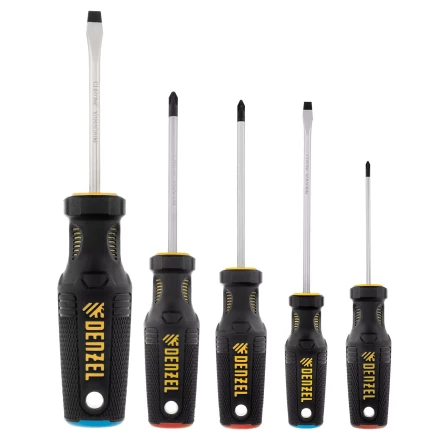 Набор отверток, 5 пр., CrV, трехкомпонентная рукоятка Denzel 12215 купить в Нефтеюганске