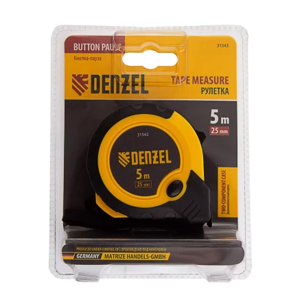 Рулетка Denzel 5м х 25мм, двухкомп. корпус, кнопка-пауза, 31543 купить в Нефтеюганске