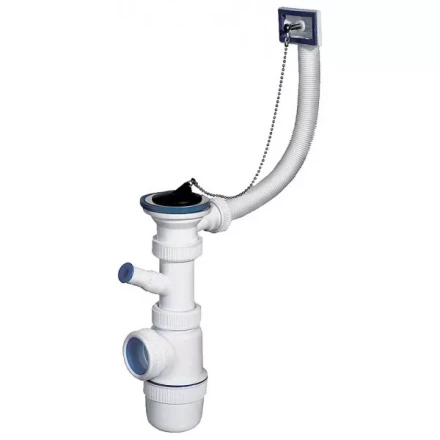 Сифон ЗУБР &quot;ЭКСПЕРТ&quot; колбовый для моек и раковин, выпуск - нержавеющая чашка, перелив, отвод для стиральной машины 51819 купить в Нефтеюганске