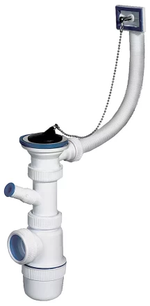 Сифон ЗУБР &quot;ЭКСПЕРТ&quot; колбовый для моек и раковин, выпуск - нержавеющая чашка, перелив, отвод для стиральной машины 51819 купить в Нефтеюганске