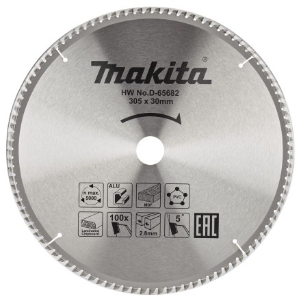 Диск пильный универсальный для алюминия/дерева/пластика Makita D-65682, 305x30x2.8/2 мм; 100 зубьев купить в Нефтеюганске