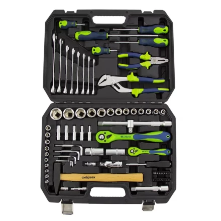 Набор инструментов 76 предметов CrV, 1/2&quot;, 1/4&quot; Сибртех 13528 купить в Нефтеюганске