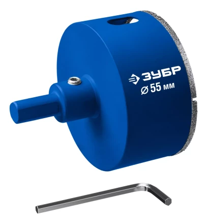 ЗУБР АГК d 55 мм (центр. сверло, трехгр. хвост, Р60), Алмазная коронка, Профессионал (29850-55) купить в Нефтеюганске