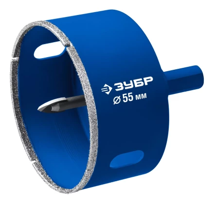 ЗУБР АГК d 55 мм (центр. сверло, трехгр. хвост, Р60), Алмазная коронка, Профессионал (29850-55) купить в Нефтеюганске