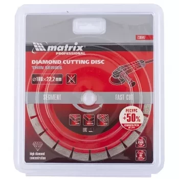 Диск алмазный отрезной сегментный ф180х22,2мм тонкий сухое резание MATRIX Professional 730647 купить в Нефтеюганске