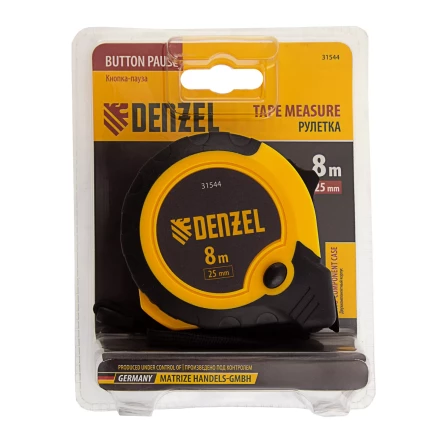 Рулетка Denzel 8м х 25мм, двухкомп. корпус, кнопка-пауза, 31544 купить в Нефтеюганске
