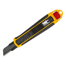 Нож Denzel, 18 мм, сменное лезвие, SK4, корпус из ABS + TPR, торцевой зажим, 78903