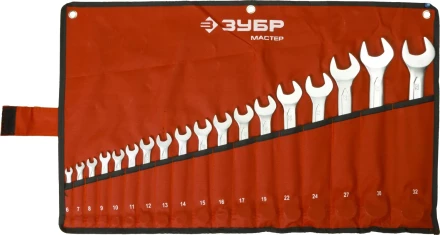 Набор ЗУБР "МАСТЕР": Ключ гаечный комбинированный, Cr-V сталь, хромированный, 6-32мм, 18шт 27087-H18 купить в Нефтеюганске