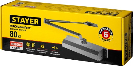 Доводчик дверной STAYER, для дверей массой до 80 кг, цвет белый 37916-80 купить в Нефтеюганске