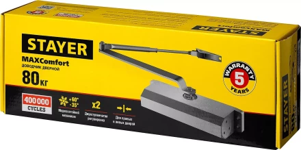 Доводчик дверной STAYER, для дверей массой до 80 кг, цвет белый 37916-80 купить в Нефтеюганске