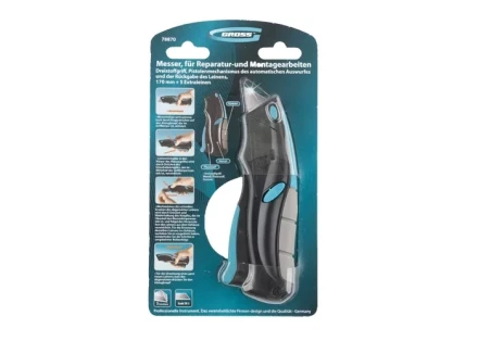 Нож ремонтно-монтажный трехкомпонентная рукоятка авто выброс/возврат лезвия пистолетного типа 170мм + 5 з.л GROSS 78870 купить в Нефтеюганске