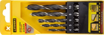 Набор сверл спиральных по дереву &quot;M-type&quot;, 5шт(d=4-10мм), М-образная заточка, сталь HCS, STAYER Professional 2942-H5 2942-H5_z01 купить в Нефтеюганске