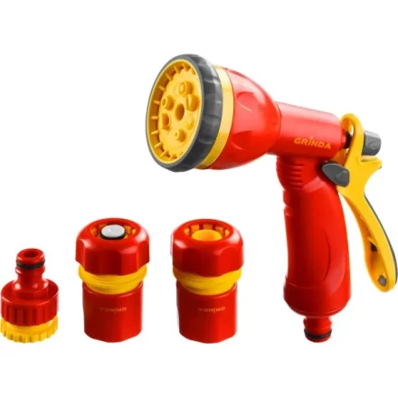 Набор GRINDA поливочный: Распылитель пистолетный 8 позиционный, соединитель 3/4&quot;, соединитель 3/4&quot; с автостопом, адаптер внешний 1/2&quot;-3/4&quot; 8-427384_z02 купить в Нефтеюганске