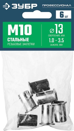 ЗУБР М10, станд. бортик, 6 шт, стальные резьбовые заклепки с насечками, Профессионал (31318-10) купить в Нефтеюганске