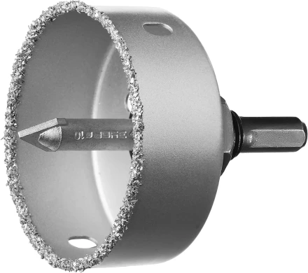 Коронка-чашка ЗУБР &quot;ПРОФЕССИОНАЛ&quot; c карбид-вольфрамовым нанесением, 76 мм, высота 25 мм, в сборе с державкой и сверлом 33360-076_z01 купить в Нефтеюганске