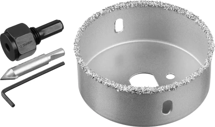 Коронка-чашка ЗУБР &quot;ПРОФЕССИОНАЛ&quot; c карбид-вольфрамовым нанесением, 76 мм, высота 25 мм, в сборе с державкой и сверлом 33360-076_z01 купить в Нефтеюганске