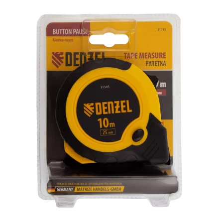 Рулетка Denzel 10м х 25мм, двухкомп. корпус, кнопка-пауза 31545 купить в Нефтеюганске