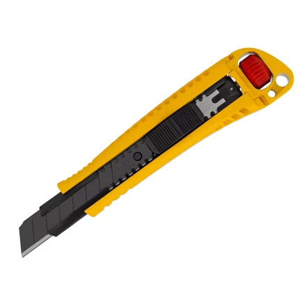 Нож Denzel, 18 мм, сменное лезвие, SK4, корпус из цинкового сплава + TPR, торцевой зажим 78904 купить в Нефтеюганске