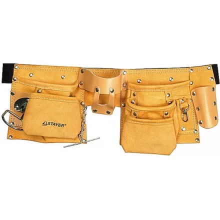 Пояс STAYER &quot;MASTER&quot; для инструментов, кожаный, 10 карманов, 3 подвески 38512 купить в Нефтеюганске
