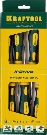 Набор отверток X-Drive, KRAFTOOL 250081-H6, Cr-Mo-V сталь, 6шт 250081-H6 купить в Нефтеюганске