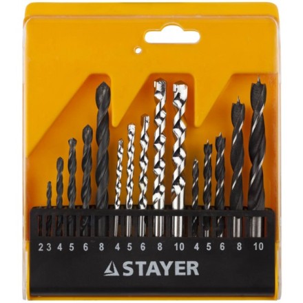 Набор STAYER &quot;STANDARD&quot;: Сверла комбинированные, дерево (4-5-6-8-10мм), металл (2-3-4-6-8мм), бетон (4-5-6-8-10мм), 16 предметов 29720-H16 купить в Нефтеюганске