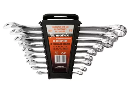 Набор ключей комбинированных 6 - 22 мм 9 шт CrV полированный хром MATRIX 15424 купить в Нефтеюганске