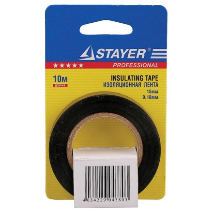 Изолента, STAYER Profi 12292-D-15-10, ПВХ, на карточке, 15мм х 10м х 0,18мм, черная 12292-D-15-10 купить в Нефтеюганске