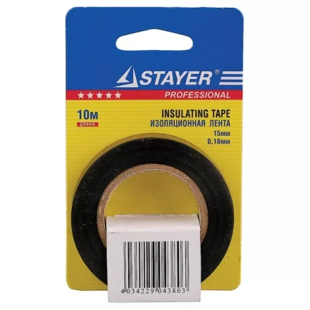 Изолента, STAYER Profi 12292-D-15-10, ПВХ, на карточке, 15мм х 10м х 0,18мм, черная 12292-D-15-10 купить в Нефтеюганске