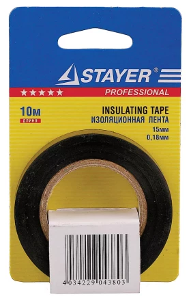 Изолента, STAYER Profi 12292-D-15-10, ПВХ, на карточке, 15мм х 10м х 0,18мм, черная 12292-D-15-10 купить в Нефтеюганске