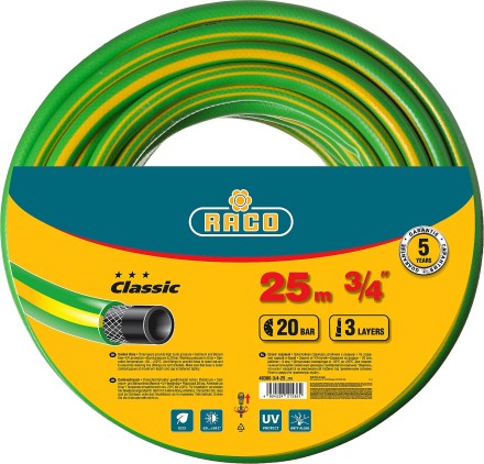 Шланг RACO CLASSIC поливочный, 20атм., армированный, 3-х слойный, 3/4&quot;х25м 40306-3/4-25_z01 купить в Нефтеюганске