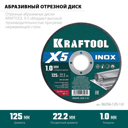 Круги отрезные абразивные, по нержавеющей стали 36256-125-1.0 купить в Нефтеюганске