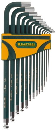 Набор ключей имбусовых KRAFTOOL&quot;INDUSTRIE&quot; длинные,дюймовые,Cr-Mo сталь(S2),Cr покрытие с противоскол напыл,SAE HEX0.05-3/8,13шт 27444-H13 купить в Нефтеюганске
