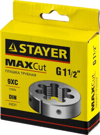 Плашка круглая ручная STAYER &quot;MASTER&quot;, сталь 9ХС, для трубной резьбы G 1 1/2`` 28029-3/2 купить в Нефтеюганске