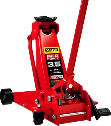 Домкрат гидравлический подкатной &quot;RED FORCE&quot;, с педалью, 3,5т, 145-500мм, STAYER 43155-3.5 43155-3.5 купить в Нефтеюганске