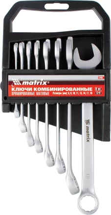 Набор ключей комбинированных 8 - 17 мм 6 шт. CrV матовый хром MATRIX 15404 купить в Нефтеюганске