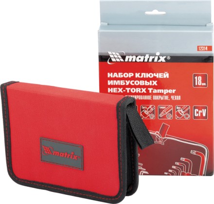 Набор ключей шестигранных имбусовых HEX-TORX  18 шт: HEX 1.5–10 мм T10-T50 CrV короткие сатин MATRIX 12314 купить в Нефтеюганске
