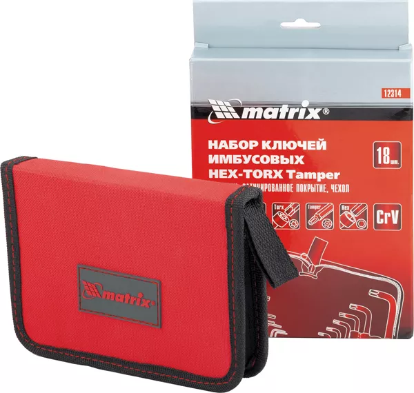 Набор ключей шестигранных имбусовых HEX-TORX  18 шт: HEX 1.5–10 мм T10-T50 CrV короткие сатин MATRIX 12314 купить в Нефтеюганске