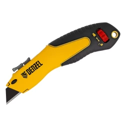 Нож Denzel, 19мм, сменное трапециевидное лезвие, SK4, алюминиевый корпус, торцевой зажим