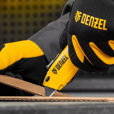 Нож Denzel, 19мм, сменное трапециевидное  лезвие, SK4, алюминиевый корпус, торцевой зажим купить в Нефтеюганске