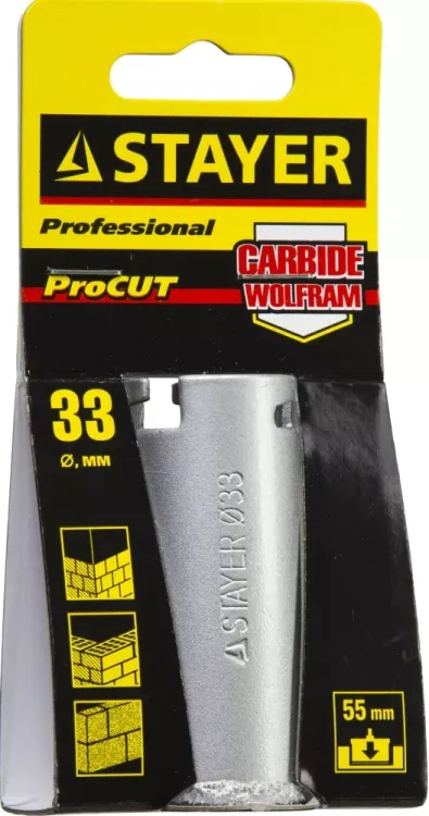 Коронка STAYER "PROFESSIONAL" кольцевая с карбидно-вольфрамовой крошкой, d=33мм 33345-33 купить в Нефтеюганске