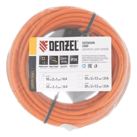 Удлинитель-шнур силовой Denzel Garden Series, б/з, ПВС, 10м, 1 розетка, 2 x 1 мм, 3 м, 37401 купить в Нефтеюганске