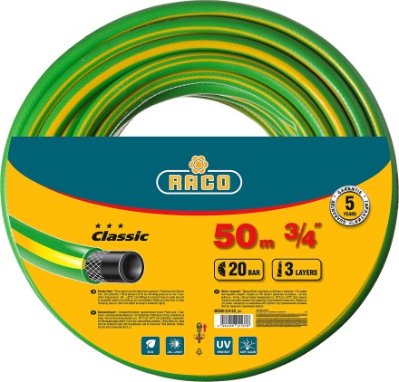 Шланг RACO CLASSIC поливочный, 20атм., армированный, 3-х слойный, 3/4&quot;х50м 40306-3/4-50_z01 купить в Нефтеюганске