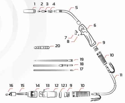 Горелка MIG 36 AIR COOL 340A (60%) EURO 5m MA7445 Ref. Aurora купить в Нефтеюганске