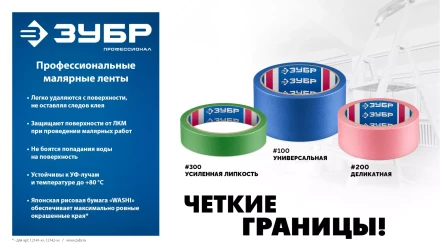 ЗУБР №200 24 мм х 25 м, для деликатных и недавно окрашенных поверхностей, малярная лента, Профессионал (12142-24) купить в Нефтеюганске