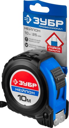 Рулетка ЗУБР &quot;НЕЙЛОН&quot;, нейлоновое покрытие, упрочненное полотно, ударопрочный обрезиненный корпус, 10м/25мм 34056-10-25_z01 купить в Нефтеюганске
