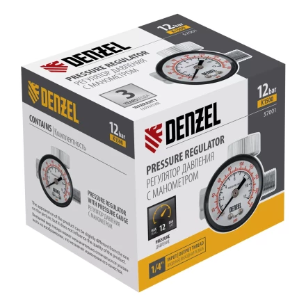Регулятор давления с манометром для краскораспылителя Denzel K1500, 12 бар, 1/4&quot;, 57001 купить в Нефтеюганске